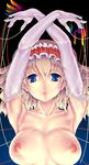  alice_margatroid armpits arms_up blonde_hair blue_eyes breasts elbow_gloves gloves large_breasts short_hair solo string teruru touhou 