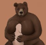  anthro between_breasts big_breasts breast_smother breasts cuddling doctordj female half-closed_eyes head_between_breasts hi_res hug human larger_female mammal mature_female simple_background size_difference smothering ursid 