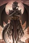  2019 andyd anthro armor black_knight_sword clothed clothing dark_souls detailed_background digital_media_(artwork) dragon female fromsoftware holding_object holding_weapon melee_weapon membrane_(anatomy) membranous_wings solo standing sword video_games weapon wings 