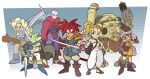  3girls 4boys amphibian antenna arm_cannon armband armor artist_name awd! ayla ayla_(chrono_trigger) bag belt blonde_hair blue_eyes boots cape chrono chrono_(series) chrono_trigger cleavage clothed clothing club crono earrings evil_eyes eyebrows eyelashes female frog frog_(chrono_trigger) fur_boots fur_clothing glasses gloves green_eyes grey_hair grey_skin group hair hand_on_hip helmet holding holding_sword holding_weapon human kaeru_(chrono_trigger) looking_at_viewer lucca_ashtear magus male marle mechanical medium_breasts open_mouth pants pointy_ears purple_eyes purple_hair red_eyes red_hair robo robot sandals scarf scythe sharp_fingernails shield sleeveless smile spats spiked_hair square_enix strap teeth tied_hair undershirt unsheathed video_games 