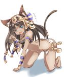  2018 absurd_res animal_humanoid barefoot black_fur black_hair blue_eyes blush breasts cat_humanoid clothed clothing cute_fangs felid felid_humanoid feline feline_humanoid female fur hair happy headgear headwear hi_res humanoid looking_at_viewer mammal mammal_humanoid open_mouth sbac0019 simple_background solo white_background white_fur 