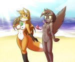  2019 absurd_res amber_eyes anthro beach beverage black_fur blush breasts bubble_tea canid canine cat_ears_(disambiguation) cat_tail dark_fur digital_media_(artwork) domestic_cat duo felid feline felis female fluffy fluffy_tail fox fox_tail freckles fur hair hands-free_bubble_tea hi_res invalid_tag ketirz mammal meme multicolored_fur navel nipples nude outside red_fur seaside simple_background slit_pupils small_breasts smile thick_thighs water white_fur yellow_eyes zoe_ire 