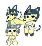  animal_crossing ankha_(animal_crossing) anthro big_breasts blue_hair breasts butt clothed clothing domestic_cat egyptian felid feline felis female fur hair hand_on_breast lying mammal nintendo nipples nude open_mouth pussy simple_background solo standing tongue tongue_out uraeus vallycuts video_games 