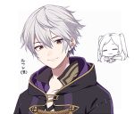  1boy 1girl blush cape fire_emblem fire_emblem_awakening gloves hood long_hair looking_at_viewer mamkute robin_(fire_emblem) robin_(fire_emblem)_(female) robin_(fire_emblem)_(male) ryon_(ryonhei) short_hair silver_hair simple_background smile super_smash_bros. twintails white_hair 