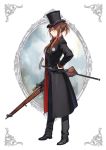  1girl braid brown_hair commentary_request french_braid full_body girls_frontline green_eyes gun hat holding holding_gun holding_weapon kws lee-enfield lee-enfield_(girls_frontline) rifle scope sidelocks sniper_rifle solo top_hat walking_stick weapon 