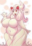  alcremie big_breasts breasts cream featureless_breasts female food food_creature food_humanoid fruit goo_creature goo_humanoid hi_res humanoid nintendo non-mammal_breasts not_furry ocaritna open_mouth plant pok&eacute;mon pok&eacute;mon_(species) red_eyes slightly_chubby solo strawberry video_games 