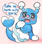  &lt;3 &lt;3_eyes 2018 blush breasts brionne busty_feral english_text fangs female feral looking_at_viewer mammal marine nintendo nipples open_mouth pinniped pok&eacute;mon pok&eacute;mon_(species) simple_background solo speech_bubble text vallycuts video_games 