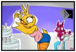  2019 anthro canid canine chica_(fnaf) clothing digital_media_(artwork) female five_nights_at_freddy&#039;s fourball foxy_(fnaf) fur hi_res humanoid lagomorph leporid male mammal roommates roommates:motha video_games 