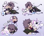  bite blood blush bodily_fluids chibi demon digital_media_(artwork) female gore green_eyes hair horn humanoid licking lillin male male/female purple_hair sin teeth tongue tongue_out uluri white_hair 