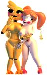  2019 3d_(artwork) absurd_res animatronic anthro avian baby_(fnafsl) big_breasts bird blush breasts digital_media_(artwork) duo female fingers five_nights_at_freddy&#039;s five_nights_at_freddy&#039;s_2 green_eyes hair hi_res humanoid machine nipples not_furry nude open_mouth pussy robot sister_location smile teeth thebunwiththescarf toy_chica_(fnaf) video_games 