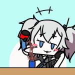  2girls animated artist_request blush_stickers coca-cola colt_m1873_(girls_frontline) girls_frontline lowres motion_lines multiple_girls pa-15_(girls_frontline) pepsi pouring to_be_continued twintails 