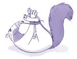  2019 aca_(character) ambiguous_gender anteater anthro bodily_fluids bound claws elbow_tufts fuel_(artist) giant_anteater head_tuft hi_res hogtied knee_tuft lying mammal monochrome neck_tuft on_back pilosan purple_theme simple_background solo sweat sweatdrop toe_claws tuft white_background xenarthran 