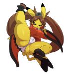  2019 anthro anthrofied breasts brown_eyes brown_hair camel_toe clothing cosplay cosplay_pikachu_(character) female guilty_gear hair hi_res jam_kuradoberi nintendo nipples panties pikachu pok&eacute;mon pok&eacute;mon_(species) short_stack simple_background solo sssonic2 underwear video_games white_background 