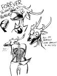  antlers anus cervid cervine female gore hi_res horn keadonger mammal pussy sketch solo text wendigo 