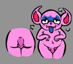  2019 balls blush butt digital_media_(artwork) embarrassed flaccid happy humanoid imp impidimp looking_at_viewer male nintendo not_furry nude penis pink_body pink_skin pok&eacute;mon pok&eacute;mon_(species) pseudofaun simple_background slightly_chubby smile solo solo_focus standing tongue tongue_out toony uncut video_games 