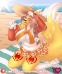  absurd_res anthro beach bikini bottomwear clothing digimon digimon_(species) fan_character female food hi_res ladypixelheart outside popsicle renamon seaside skirt solo sunhat swimwear 