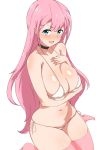  1girl bangs blue_eyes blush bokutachi_wa_benkyou_ga_dekinai braid breasts choker eyebrows_visible_through_hair highres kirisu_mafuyu large_breasts long_hair looking_at_viewer open_mouth pink_hair pink_legwear seihekiog solo swimsuit underboob 