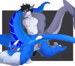  anal anal_penetration anthro blush bodily_fluids dragon duo erection fish genital_fluids horn kneeling male male/male marine muscular muscular_male nude penetration pillow precum redpixie sex shark silver_(lightdragon92) wings 