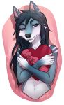  &lt;3 alpha_channel anthro black_hair box_of_chocolates candy canid canine canis cheek_tuft chocolate female food hair hi_res hug inner_ear_fluff long_hair looking_at_viewer lushminda mammal navel purple_eyes signature solo tuft wolf yukiashi 