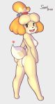  &lt;3 2019 absurd_res animal_crossing anthro blush blush_stickers breasts butt canid canine canis domestic_dog female fur hair hi_res isabelle_(animal_crossing) looking_back mammal nintendo nude open_mouth shih_tzu simple_background smile solo suenbroe toy_dog video_games yellow_fur 