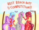  absurd_res anthro bat_pony beach big_breasts bikini blush booponies breasts butt clothing competition dragon equid exposed_back fan_character hi_res horn intersex mammal markings my_little_pony scales seaside side_boob smile standing swimwear text thigh_gap wings 