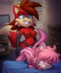  absurd_res anal anal_penetration bed bedroom breasts canid canine dildo domestic_cat felid feline felis female female/female fiona_fox fox hi_res mammal penetration sex_toy sonic_(series) strapon the_other_half tongue tongue_out toying_partner 