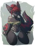  alpha_channel anthro big_ears black_fur breasts canid clothed clothing female fur hair looking_at_viewer lushminda mammal navel panties red_hair solo thick_thighs underwear 