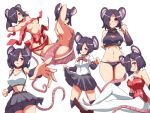  1girl :q animal_ears arm_behind_back arm_behind_head armpits arms_behind_head ass bike_shorts black_hair black_skirt bob_cut breasts cleavage commentary crop_top dellu_(geenymous) english_commentary fur hair_over_one_eye kunai large_mouse_(monster_girl_encyclopedia) leotard looking_at_viewer looking_away medium_breasts meme_attire midriff monster_girl_encyclopedia mouse_ears mouse_girl mouse_tail multiple_views naked_ribbon nanostar original outstretched_arm pantyhose purple_eyes red_leotard red_ribbon ribbon shirt short_hair shorts shorts_under_skirt simple_background sketch skirt sleeveless sleeveless_shirt smile suspender_skirt suspenders tail tongue tongue_out virgin_killer_sweater weapon white_background white_legwear white_shirt 