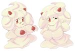  2019 alcremie big_breasts blush breasts featureless_breasts female food food_creature food_humanoid fruit goo_creature goo_humanoid hi_res humanoid looking_at_viewer nintendo one_eye_closed open_mouth plant pok&eacute;mon pok&eacute;mon_(species) pok&eacute;morph red_eyes sakana8888888 simple_background solo strawberry video_games wink 