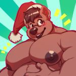  1:1 anthro christmas clothing eyewear glasses hat headgear headwear holidays lips male mammal marlon.cores musclegut muscular muscular_male nipples pecs santa_hat simple_background solo thick_bottom_lip ursid 