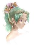  1girl bare_shoulders closed_mouth earrings final_fantasy final_fantasy_vi green_hair hair_ribbon highres jewelry komugiko_no_mori medium_hair ponytail purple_eyes ribbon simple_background solo tina_branford white_background 