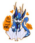  &lt;3 antlers asian_mythology blue_fur chibi claws dragon ears_up east_asian_mythology eastern_dragon endermoonfur fur horn male mythology paws quinarth_snowtide_(eastern) sitting symbol tongue tongue_out watermark 