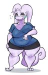  2019 3_toes 4_fingers aimbot-jones antennae_(anatomy) anthro belly big_breasts breast_rest breasts cleavage clothed clothing curled_tail dragon female fingers front_view goodra half-closed_eyes hand_on_thigh hi_res nintendo overweight overweight_female pok&eacute;mon pok&eacute;mon_(species) shirt solo standing thick_thighs tired toes topwear underwear video_games wasabi_(aimbot-jones) wide_hips 