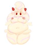  alcremie belly big_belly big_breasts breasts elpatrixf female food food_creature food_humanoid fruit goo_creature goo_humanoid humanoid navel nintendo nipples non-mammal_breasts not_furry nude overweight overweight_female plant pok&eacute;mon pok&eacute;mon_(species) pussy red_eyes simple_background solo strawberry video_games white_background 