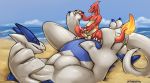 2019 absurd_res animal_genitalia belly charmeleon deessel dragon duo erection hi_res legendary_pok&eacute;mon looking_at_viewer lugia male nintendo nude overweight pok&eacute;mon pok&eacute;mon_(species) reptile scalie size_difference slightly_chubby smile video_games 
