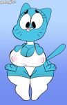  absurd_res big_breasts big_butt blue_fur breasts butt cartoon_network choker clothing domestic_cat dongitos felid feline felis female fur hi_res huge_breasts huge_butt jewelry legwear leotard mammal mature_female necklace nicole_watterson solo the_amazing_world_of_gumball thick_thighs wide_hips 