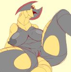  anthro anthrofied big_breasts breasts dragon female haxorus hi_res looking_at_viewer nintendo nipples non-mammal_breasts nude open_mouth pok&eacute;mon pok&eacute;mon_(species) pussy scalie seldom simple_background solo video_games 