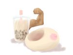  bubble_tea bubble_tea_challenge clenched_hand cup dark_skin disembodied_breast disposable_cup drinking_straw flexing goma_(gomasamune) highres muscle nipples oppai_ball original pose simple_background what white_background you&#039;re_doing_it_wrong 