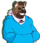  african_wild_dog alexiswolfy_(artist) anthro bandanna brown_eyes brown_fur canid canine clothed clothing darius_davis eyebrows frohawk front_view fully_clothed fur grin hair hands_in_pockets hi_res hoodie looking_at_viewer male mammal one_eye_closed pockets raised_eyebrow smile solo_pinup topwear wink 