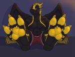 2019 3_toes 3dinoz 4_ears 5_fingers anthro black_skin blonde_hair claws clothed clothing dragon eyebrows feathered_wings feathers fingerpads fingers foot_focus fur furred_dragon hair looking_at_viewer male multi_ear pawpads paws sitting smile solo toe_claws toes underwear wings yellow_eyes yellow_skin 