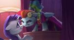  2019 absurd_res alternate_hairstyle clothed clothed_feral clothing duo equid equine eye_contact feathered_wings feathers feral friendship_is_magic grin hi_res horn looking_at_another mammal my_little_pony pterippus rainbow_dash_(mlp) rarity_(mlp) smile unicorn vanillaghosties wings 