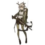  1girl ankle_boots antennae antlers aran_sweater arknights azling backpack bag bangs black_footwear black_gloves black_skirt boots bow_(weapon) breasts closed_mouth collared_shirt crossbow expressionless eyebrows_visible_through_hair eyeliner firewatch_(arknights) full_body gloves green_eyes green_jacket green_legwear green_shirt grey_hair hair_flaps holding holding_weapon hood hood_down hooded_jacket jacket jewelry long_hair long_sleeves looking_at_viewer makeup medium_breasts mole mole_under_eye necklace one_eye_closed pantyhose ponytail shirt short_hair_with_long_locks sidelocks skirt solo sweater tachi-e weapon white_sweater 