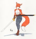  absurd_res breasts canid canine clothed clothing dreadwolfclaw1990 fox hi_res mammal melee_weapon sword topless weapon 