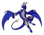  2018 armor blue_skin claws dragon fantasy horn scalie simple_background skaydie solo western_dragon white_background 