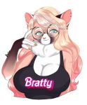  anthro bourbon._(artist) breasts clothed clothing eyewear felid feline female glasses hair hi_res looking_at_viewer mammal simple_background smile solo white_background 