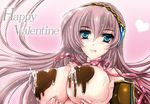  aqua_eyes blush breast_lift breasts chocolate happy_valentine lactation large_breasts long_hair megurine_luka riria saliva solo tongue topless valentine vocaloid 