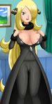  breasts cameltoe cynthia nintendo nipple_slip nipples no_bra pokemoa pokemon shirona_(pokemon) smile smiling undressing 