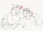  &lt;3 blush felid grin hand_on_shoulder hi_res hiroyuki_(morenatsu) human jeck male mammal morenatsu muscular muscular_male pantherine poking smile tiger torahiko_(morenatsu) 