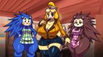  animal_crossing anthro apron big_breasts blush bottomless breasts canid canine canis clothed clothing domestic_dog eulipotyphlan fabianoferreira female freckles fur group hair hedgehog huge_breasts isabelle_(animal_crossing) mabel_able mammal nintendo nipple_outline open_mouth pussy sable_able shih_tzu smile standing thick_thighs toy_dog video_games voluptuous wide_hips yellow_fur 