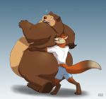  anthro belly big_belly big_butt blush brown_bear brown_fur butt canid canine chubby_cheeks claws clothed clothing duo eyes_closed facial_scar fox fur gillpanda hug huge_butt hugging_from_behind male male/male mammal nude obese obese_male open_mouth open_smile orange_fur overweight overweight_male scar smile standing surprise teeth thick_thighs toe_claws ursid ursine walking 